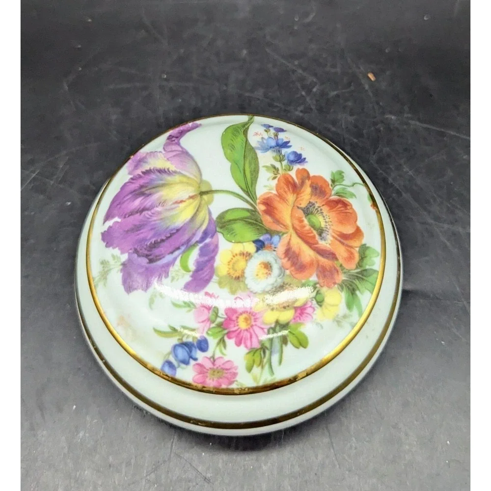 Vintage Anemone Trinket Box Fine Porcelain‎ Bayreuth Gloria Floral 4